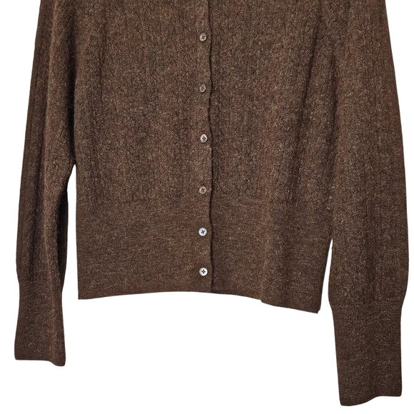 Doen Eileen Brown Alpaca Blend Button Front Cable Knit Cardigan in Dark Cacao - Picture 6 of 11